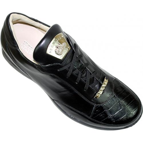 Fennix Italy 3230 Black Genuine Alligator / Nappa Leather Sneakers With Silver Fennix Badge On Tongue